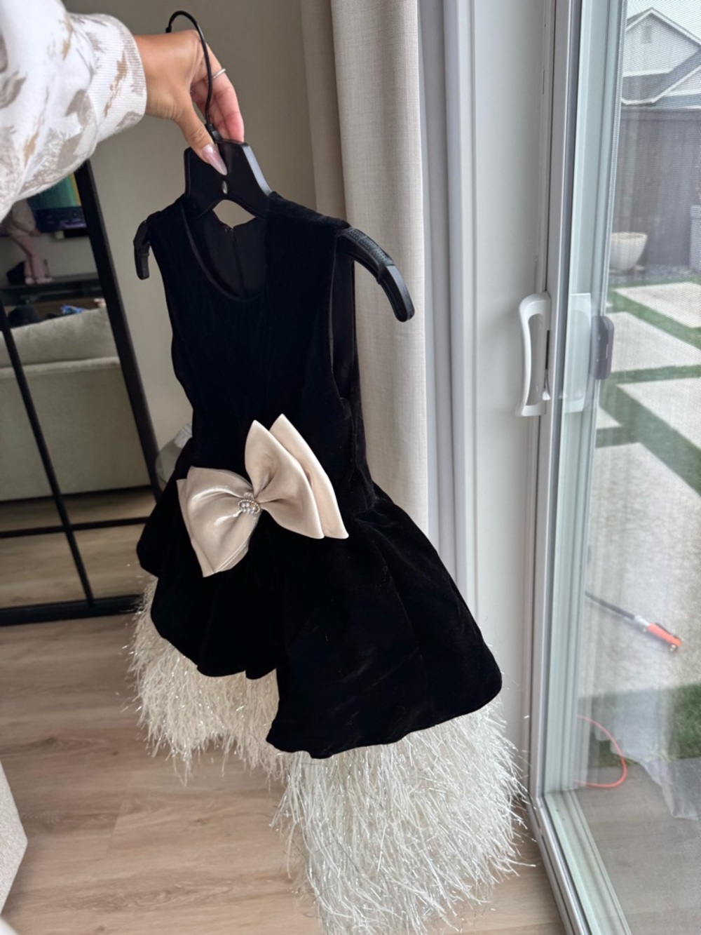 Black Velvet Party Dress with Champagne Bow - Picture 2 of 4